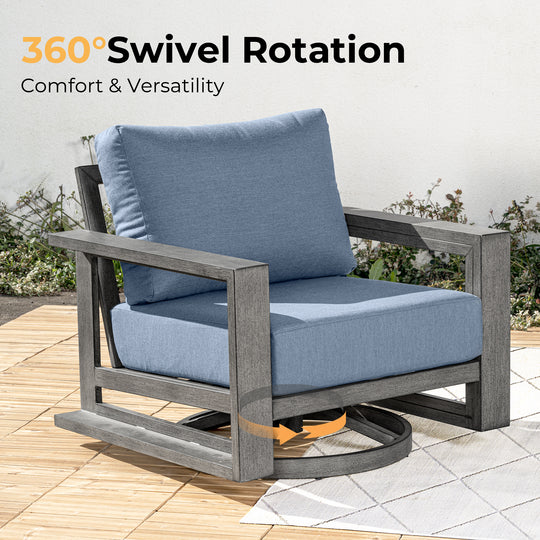 HAPPATIO Aluminum Patio Furniture Set, 4-Piece Oversized Outdoor Conversation Set with Deep Seating and Wide Armrest, Armchairs with 6" Cushion