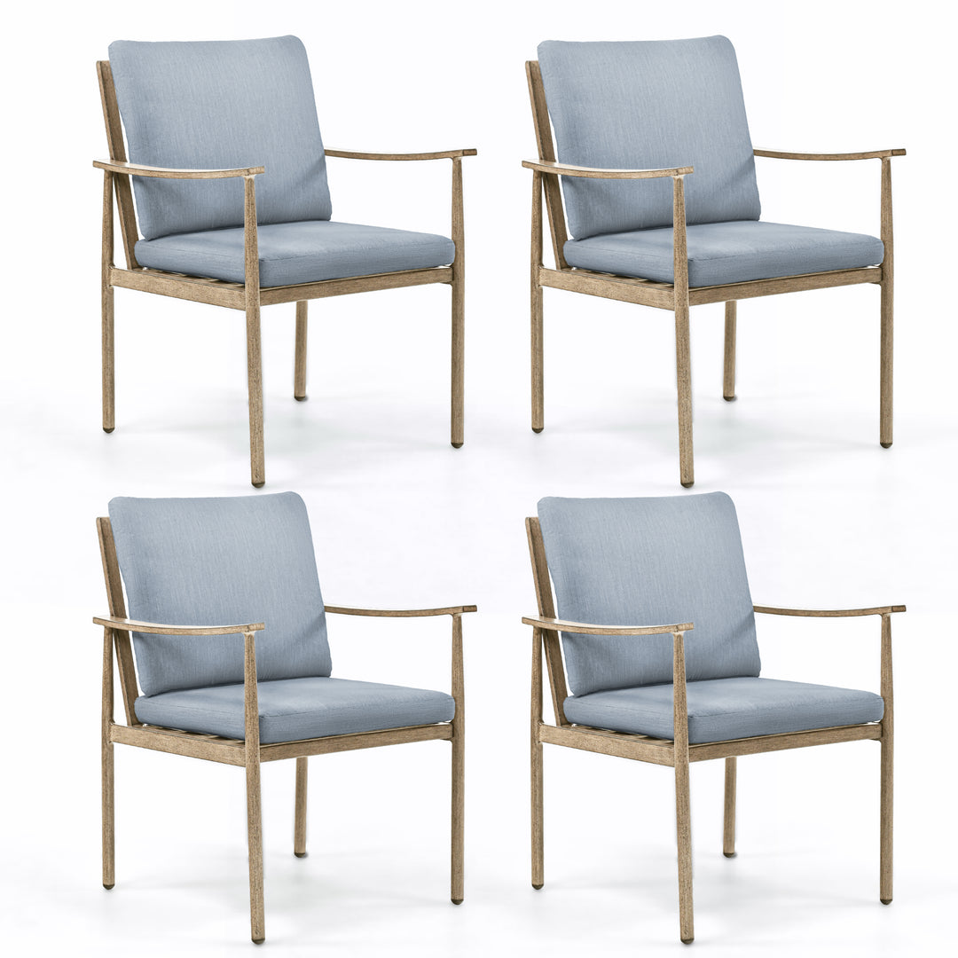 HAPPATIO Outdoor Dining Chairs Set, Aluminum Patio Dining Chairs with Cushion, Ergonomic Rope Design Backrest and Armrest,for Porch Backyard Pool