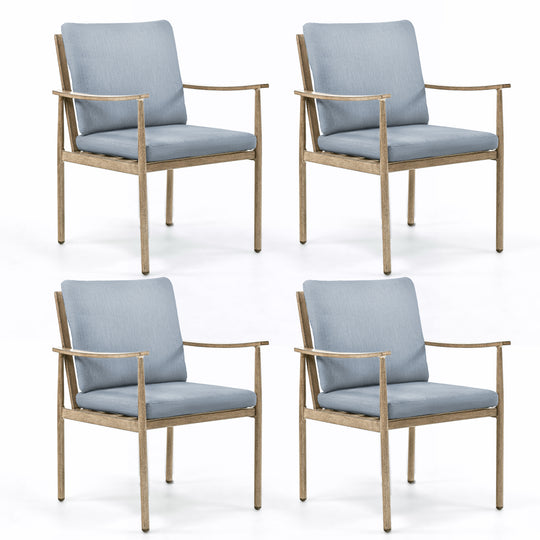 HAPPATIO Outdoor Dining Chairs Set, Aluminum Patio Dining Chairs with Cushion, Ergonomic Rope Design Backrest and Armrest,for Porch Backyard Pool
