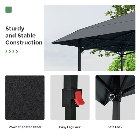 HAPPATIO 8×5 FT Pop Up Grill Gazebo, Outdoor Grill Canopy with Vented Roof & Side Shelves, Large Portable Canopy for Outdoor Barbecue, Backyard, Patio, Easy Set up