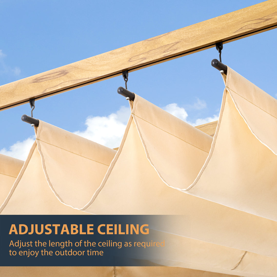 HAPPATIO Retractable Pergola Canopy for Backyard, Garden, Patio; Woodgrain-Look Aluminum Frame with Retractable Pergola Canopy, Includes Anchors and Expansion Screws