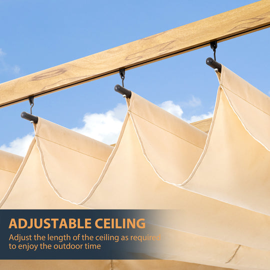 HAPPATIO Retractable Pergola Canopy for Backyard, Garden, Patio; Woodgrain-Look Aluminum Frame with Retractable Pergola Canopy, Includes Anchors and Expansion Screws