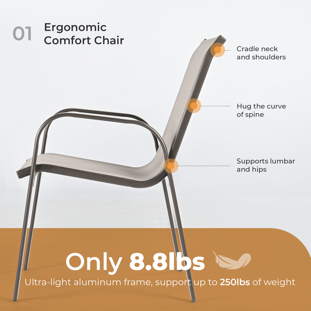 HAPPATIO Outdoor Patio Dining Set, Quick Dry Textilene Dining Chairs and Dining Table with Umbrella Hole, Stackable Textilene Chairs for Garden, Patio and Poolside Backyard