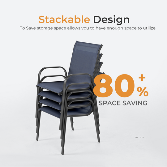 HAPPATIO Outdoor Patio Dining Set, Quick Dry Textilene Dining Chairs and Dining Table with Umbrella Hole, Stackable Textilene Chairs for Garden, Patio and Poolside Backyard