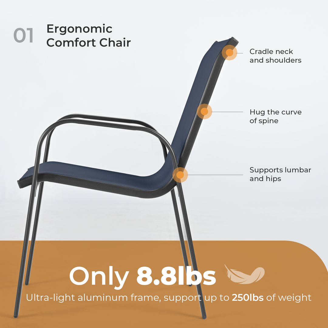 HAPPATIO Outdoor Patio Dining Set, Quick Dry Textilene Dining Chairs and Dining Table with Umbrella Hole, Stackable Textilene Chairs for Garden, Patio and Poolside Backyard