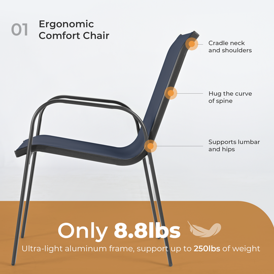 HAPPATIO Outdoor Patio Dining Set, Quick Dry Textilene Dining Chairs and Dining Table with Umbrella Hole, Stackable Textilene Chairs for Garden, Patio and Poolside Backyard