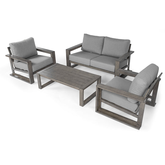HAPPATIO Aluminum Patio Furniture Set, 4-Piece Oversized Outdoor Conversation Set with Deep Seating and Wide Armrest, Armchairs with 6" Cushion
