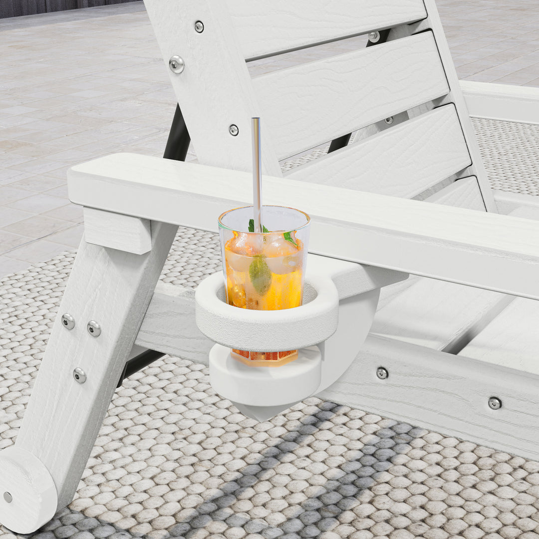 HAPPATIO Outdoor Lounge Chair, HDPE Chaise Lounge 5-Level Adjustable Backrest, Pool Lounge Chair with Wheels and Cup Holder, Waterproof Pool Plastic Recliner Chair for Patio Beach Poolside