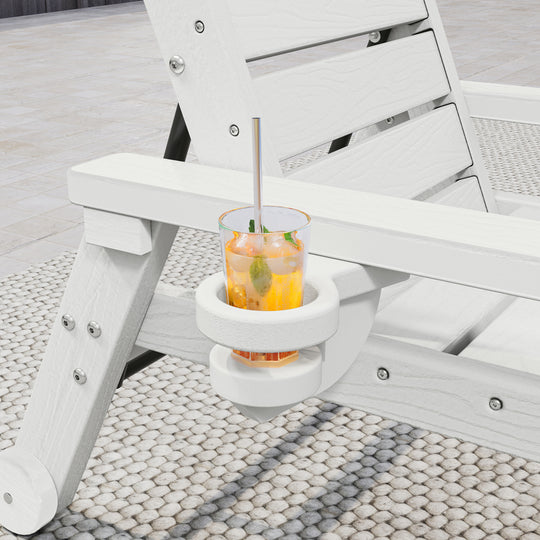 HAPPATIO Outdoor Lounge Chair, HDPE Chaise Lounge 5-Level Adjustable Backrest, Pool Lounge Chair with Wheels and Cup Holder, Waterproof Pool Plastic Recliner Chair for Patio Beach Poolside