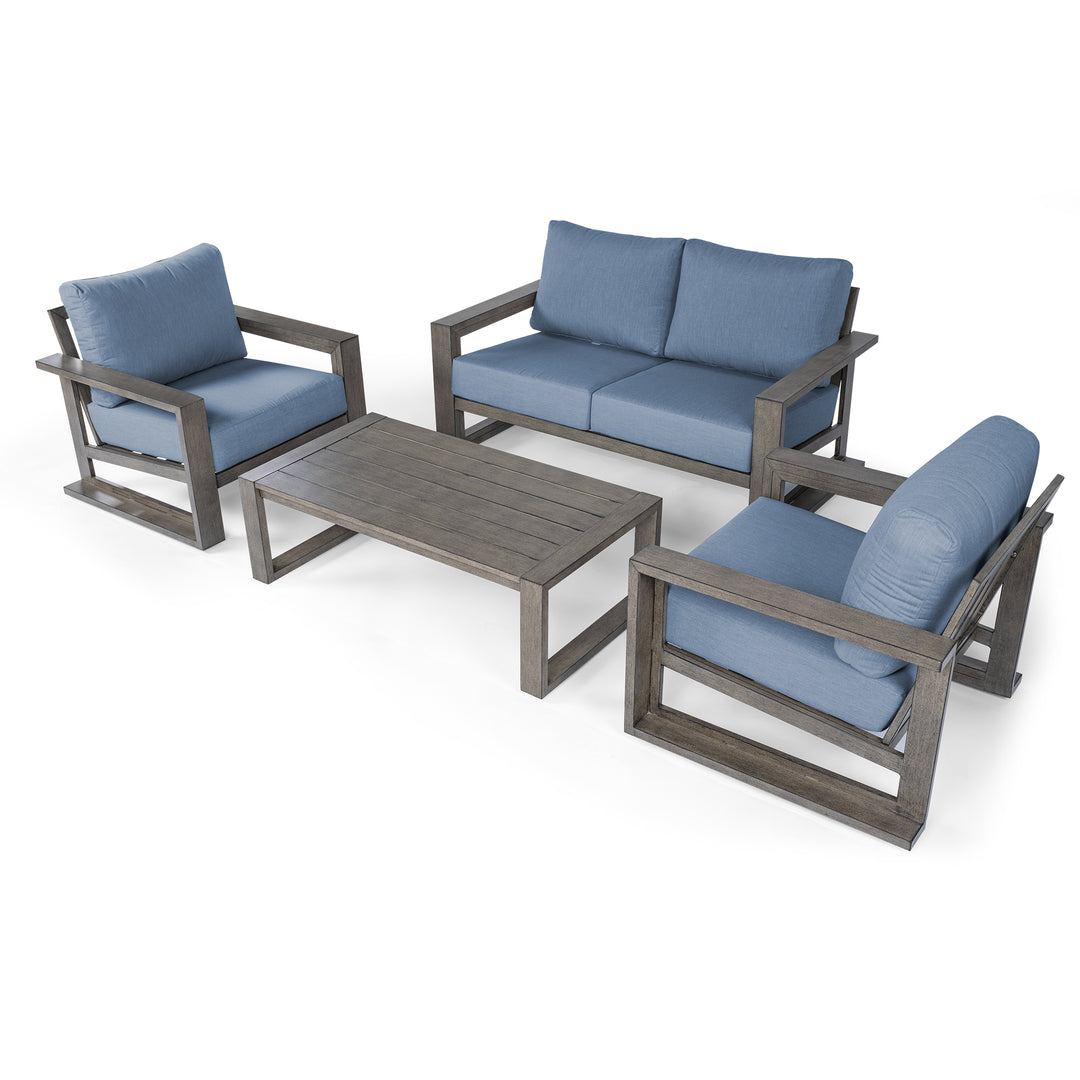 HAPPATIO Aluminum Patio Furniture Set, 4-Piece Oversized Outdoor Conversation Set with Deep Seating and Wide Armrest, Armchairs with 6" Cushion