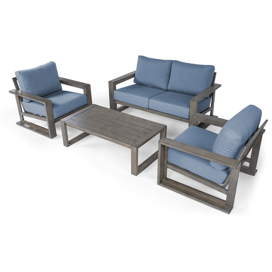 HAPPATIO Aluminum Patio Furniture Set, 4-Piece Oversized Outdoor Conversation Set with Deep Seating and Wide Armrest, Armchairs with 6" Cushion
