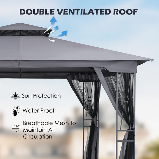 HAPPATIO 10' X 12' Patio Gazebo with Ventilation Double Roof，Outdoor Soft Top Gazebo with Mosquito Netting for Lawn, Garden