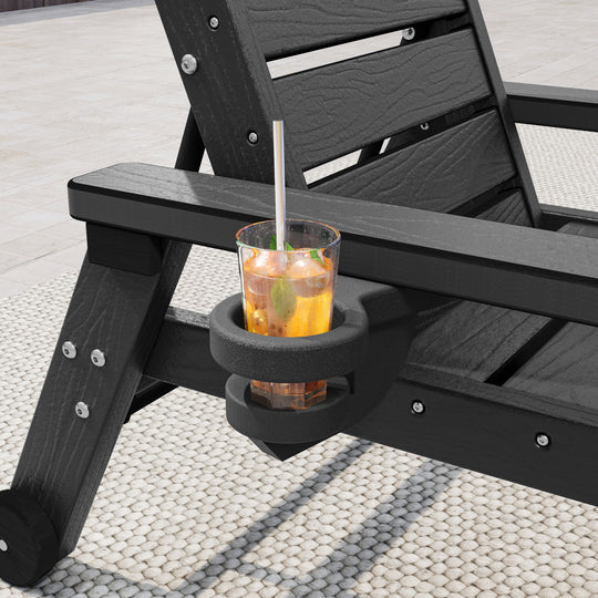 HAPPATIO Outdoor Lounge Chair, HDPE Chaise Lounge 5-Level Adjustable Backrest, Pool Lounge Chair with Wheels and Cup Holder, Waterproof Pool Plastic Recliner Chair for Patio Beach Poolside