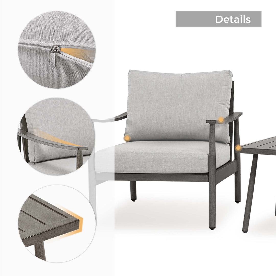HAPPATIO Patio Bistro Set Outdoor - 3 Pieces Patio Aluminum Conversation Furniture Set, 2 Modern Chairs with Backrest Rope Design and 1 Side Table for Garden, Pool, and Lawn