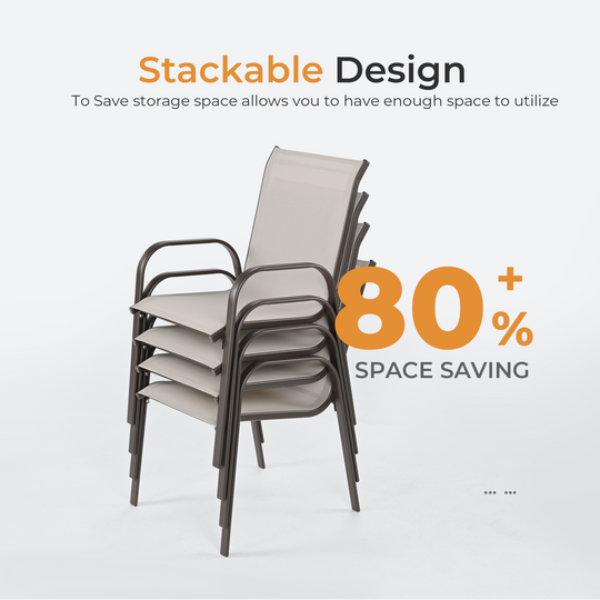 HAPPATIO Outdoor Patio Dining Set, Quick Dry Textilene Dining Chairs and Dining Table with Umbrella Hole, Stackable Textilene Chairs for Garden, Patio and Poolside Backyard