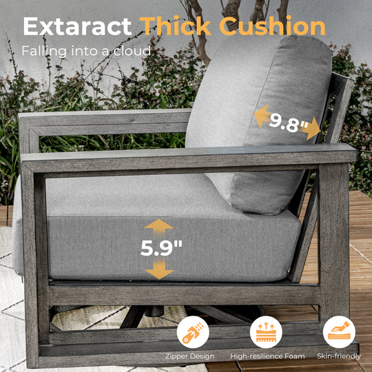 HAPPATIO Aluminum Patio Furniture Set, 3-Piece Oversized Outdoor Conversation Set with Deep Seating and Wide Armrest, Patio Conversation Sets with 6" Cushion