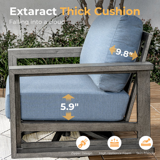 HAPPATIO Aluminum Patio Furniture Set, 3-Piece Oversized Outdoor Conversation Set with Deep Seating and Wide Armrest, Patio Conversation Sets with 6" Cushion