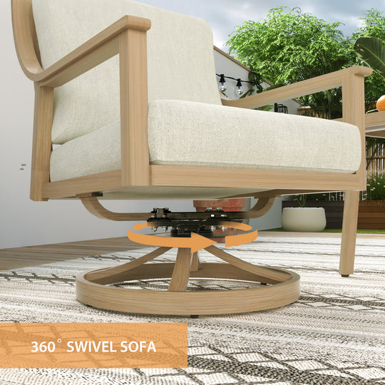 HAPPATIO 3-Piece Patio Bistro Set, All-Weather Aluminum Outdoor Conversation Set Includes 1 Side Table and 2 Cushioned Armchairs for Porch, Deck, or Garden