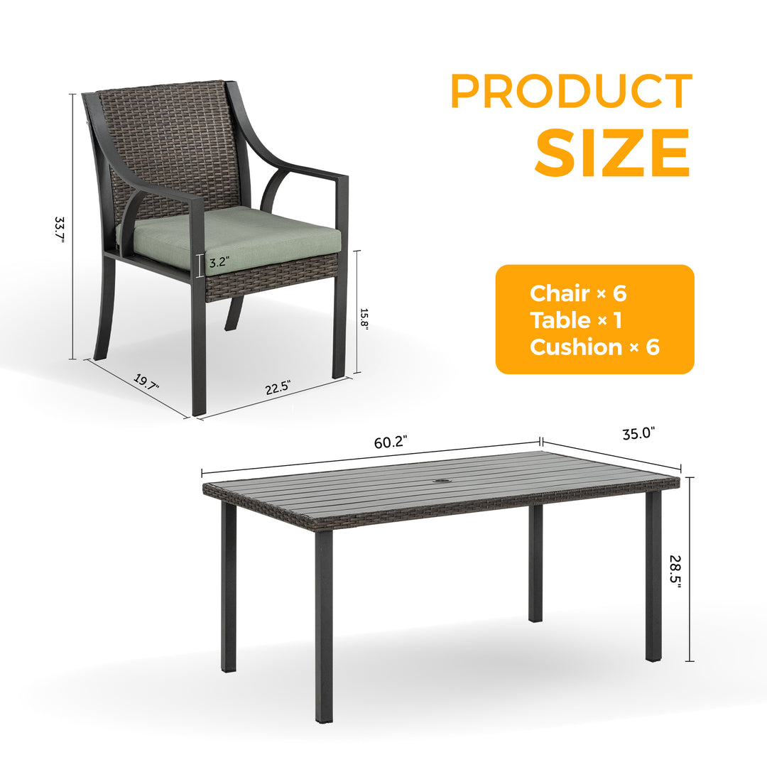 7 Piece Rattan Patio Dining Set
