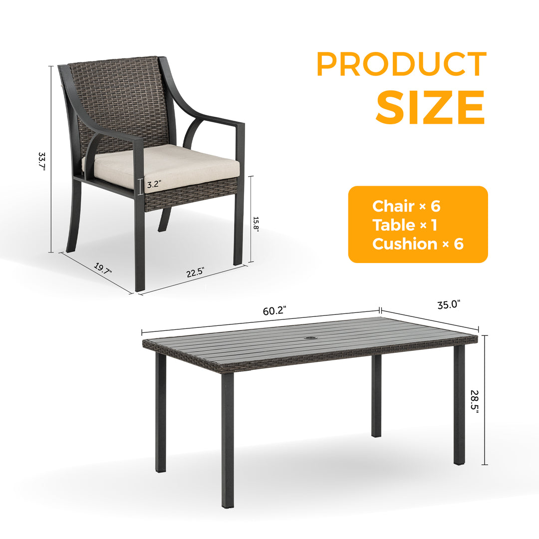 7 Piece Rattan Patio Dining Set