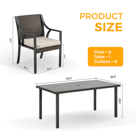 7 Piece Rattan Patio Dining Set