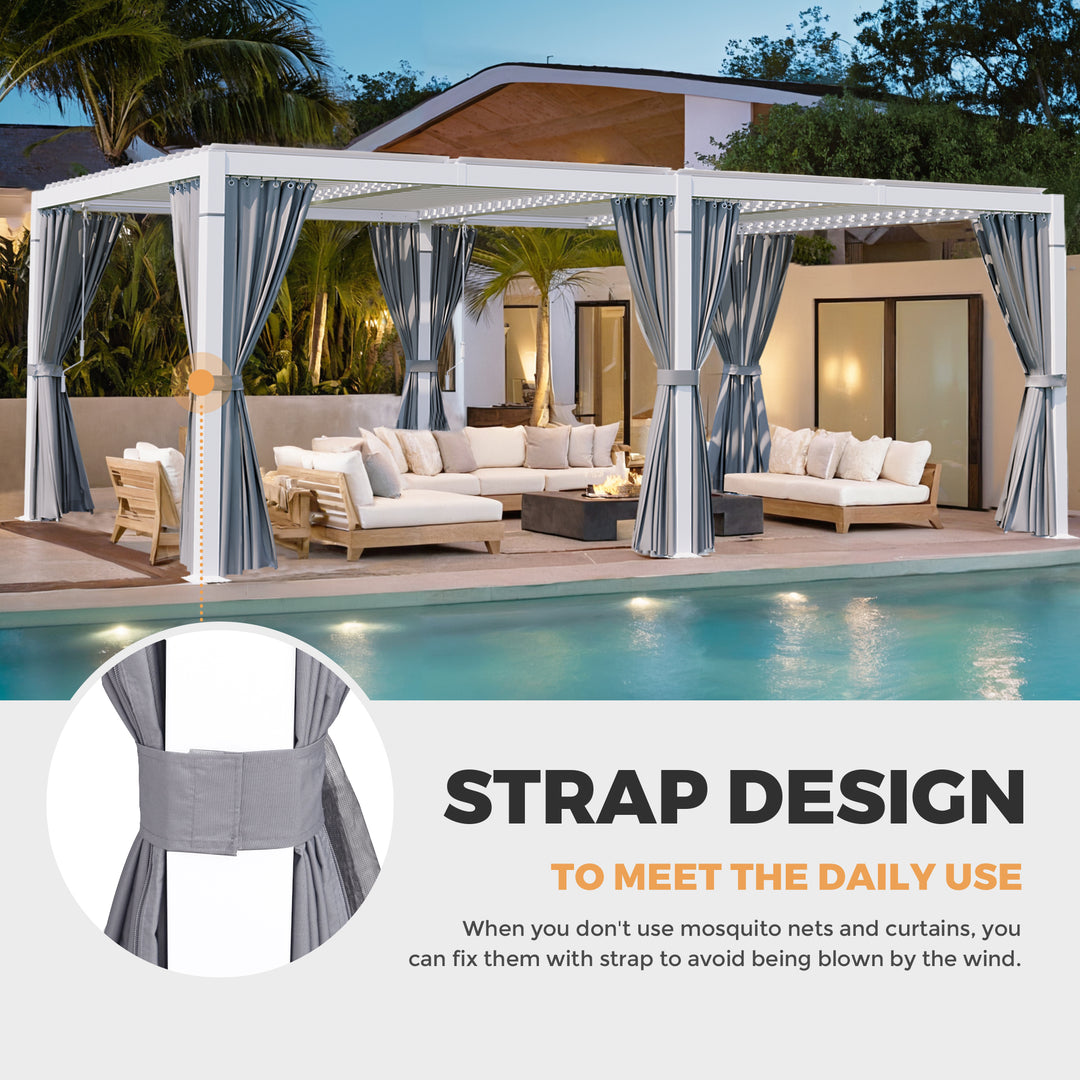 HAPPATIO Outdoor Louvered Pergola, Metal Pergola with Adjustable Rainproof Roof, Patio Pergola with Curtains and Mosquito Nets