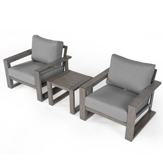 HAPPATIO Aluminum Patio Furniture Set, 3-Piece Oversized Outdoor Conversation Set with Deep Seating and Wide Armrest, Patio Conversation Sets with 6" Cushion