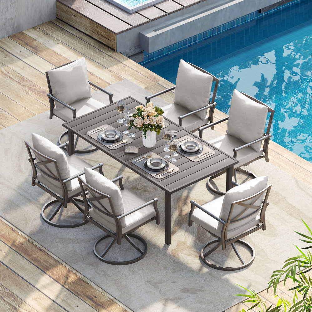 HAPPATIO Patio Dining Set, Metal Outdoor Table and Chairs  Ser, Powder-Coated Metal Chairs with Thickened Cushions, Rectangular Table with Umbrella Hole for Deck Backyard Lawn
