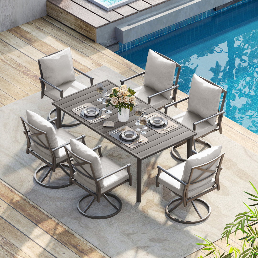 HAPPATIO Patio Dining Set, Metal Outdoor Table and Chairs  Ser, Powder-Coated Metal Chairs with Thickened Cushions, Rectangular Table with Umbrella Hole for Deck Backyard Lawn