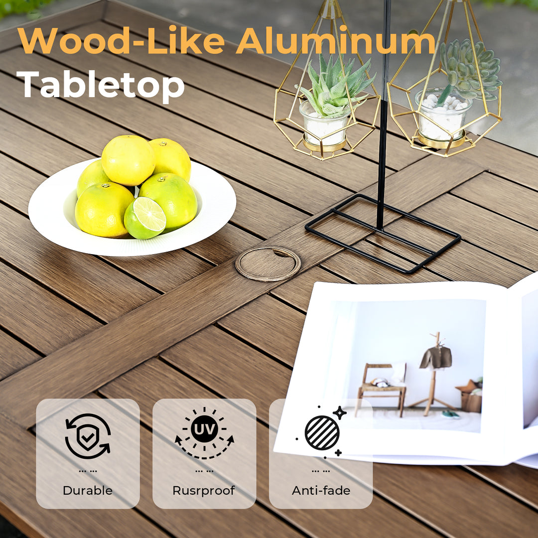 HAPPATIO Outdoor Dining Set,  Aluminum Patio Dining Set with Wood-Like Hand-Painted Finish, Dining Chairs with Waterproof Cushions, Easy Assembly for Backyard, Garden, Porch