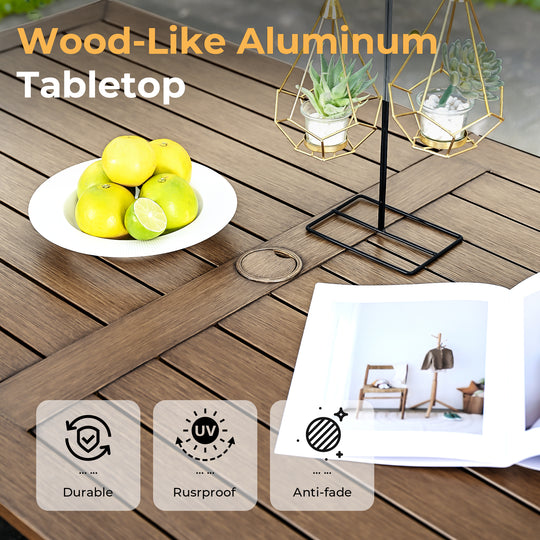 HAPPATIO Outdoor Dining Set,  Aluminum Patio Dining Set with Wood-Like Hand-Painted Finish, Dining Chairs with Waterproof Cushions, Easy Assembly for Backyard, Garden, Porch