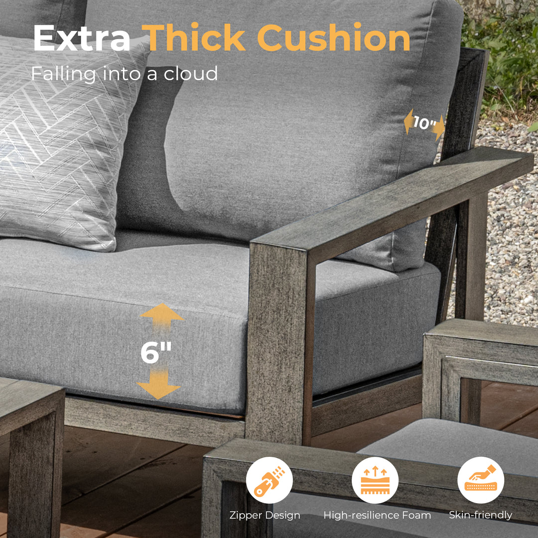 HAPPATIO Aluminum Patio Furniture Set, Oversized Outdoor Sofa with Deep Seating and Wide Armrest, Hand-brushed Aluminum Frame with 6" Cushion