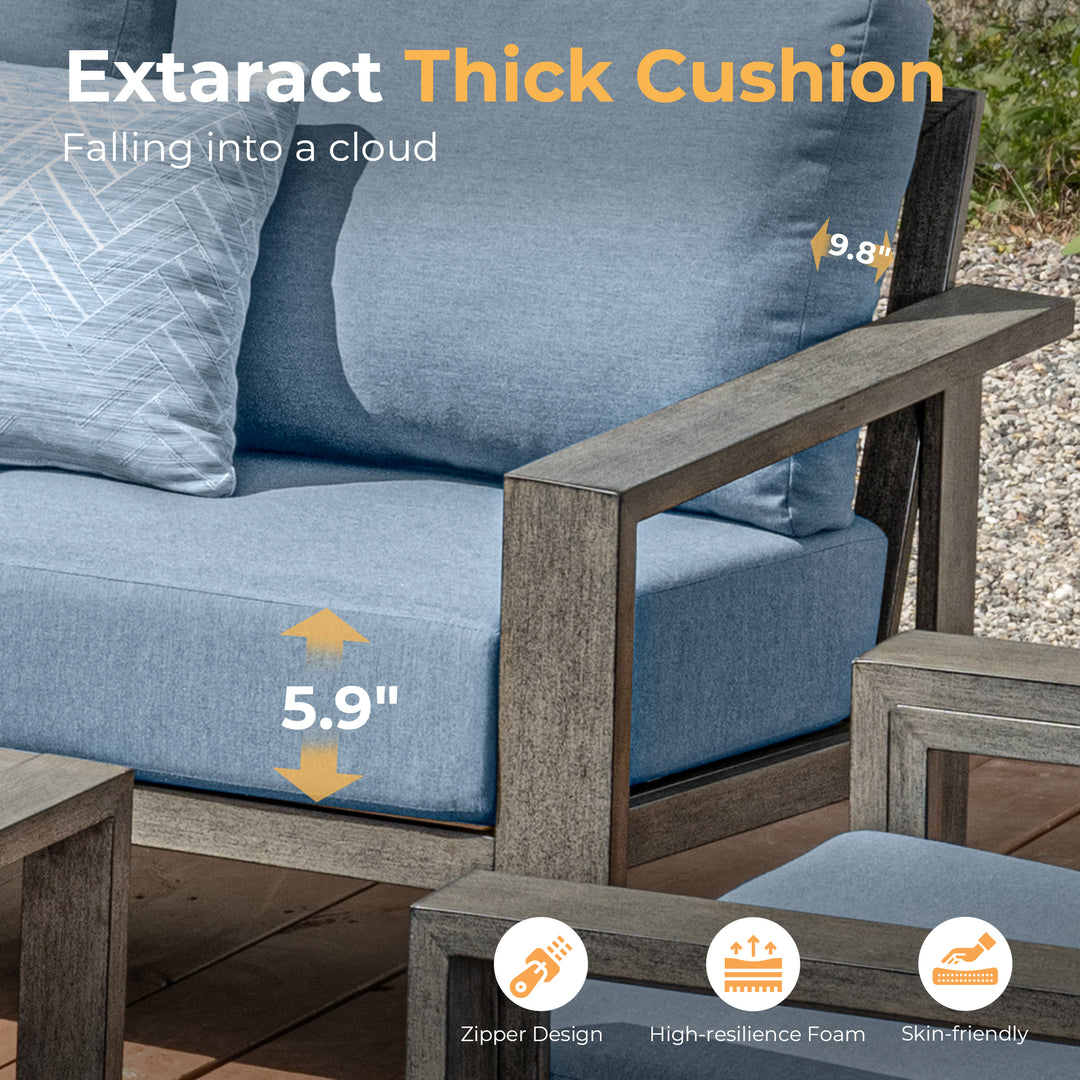 HAPPATIO Aluminum Patio Furniture Set, 4-Piece Oversized Outdoor Conversation Set with Deep Seating and Wide Armrest, Armchairs with 6" Cushion