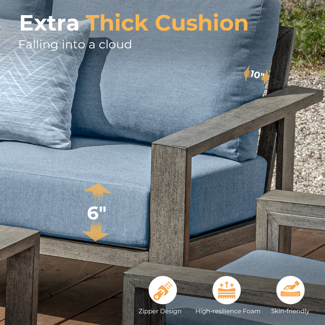 HAPPATIO Aluminum Patio Furniture Set, Oversized Outdoor Sofa with Deep Seating and Wide Armrest, Hand-brushed Aluminum Frame with 6" Cushion