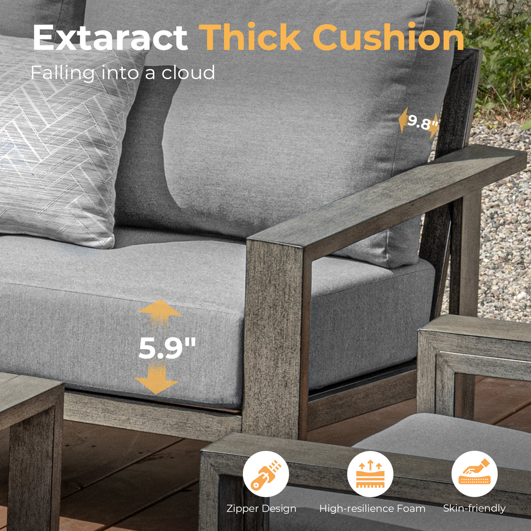 HAPPATIO Aluminum Patio Furniture Set, 4-Piece Oversized Outdoor Conversation Set with Deep Seating and Wide Armrest, Armchairs with 6" Cushion