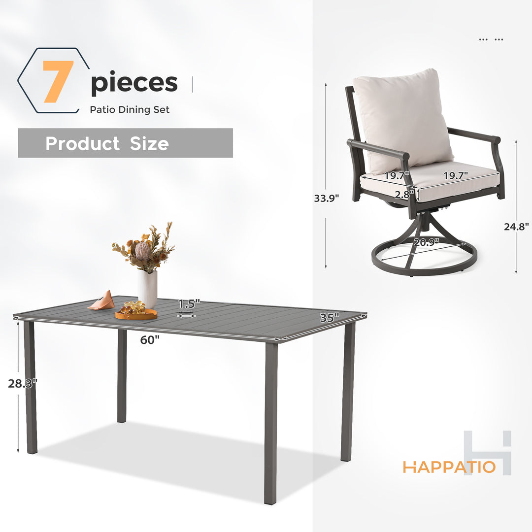 HAPPATIO Patio Dining Set, Metal Outdoor Table and Chairs  Ser, Powder-Coated Metal Chairs with Thickened Cushions, Rectangular Table with Umbrella Hole for Deck Backyard Lawn