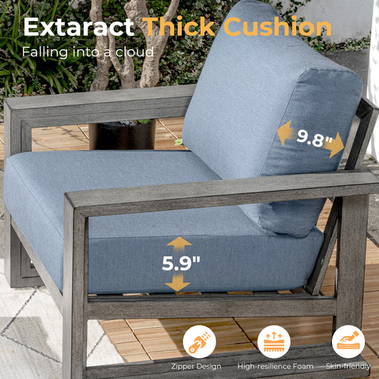 HAPPATIO Aluminum Patio Furniture Set, 4-Piece Oversized Outdoor Conversation Set with Deep Seating and Wide Armrest, Armchairs with 6" Cushion