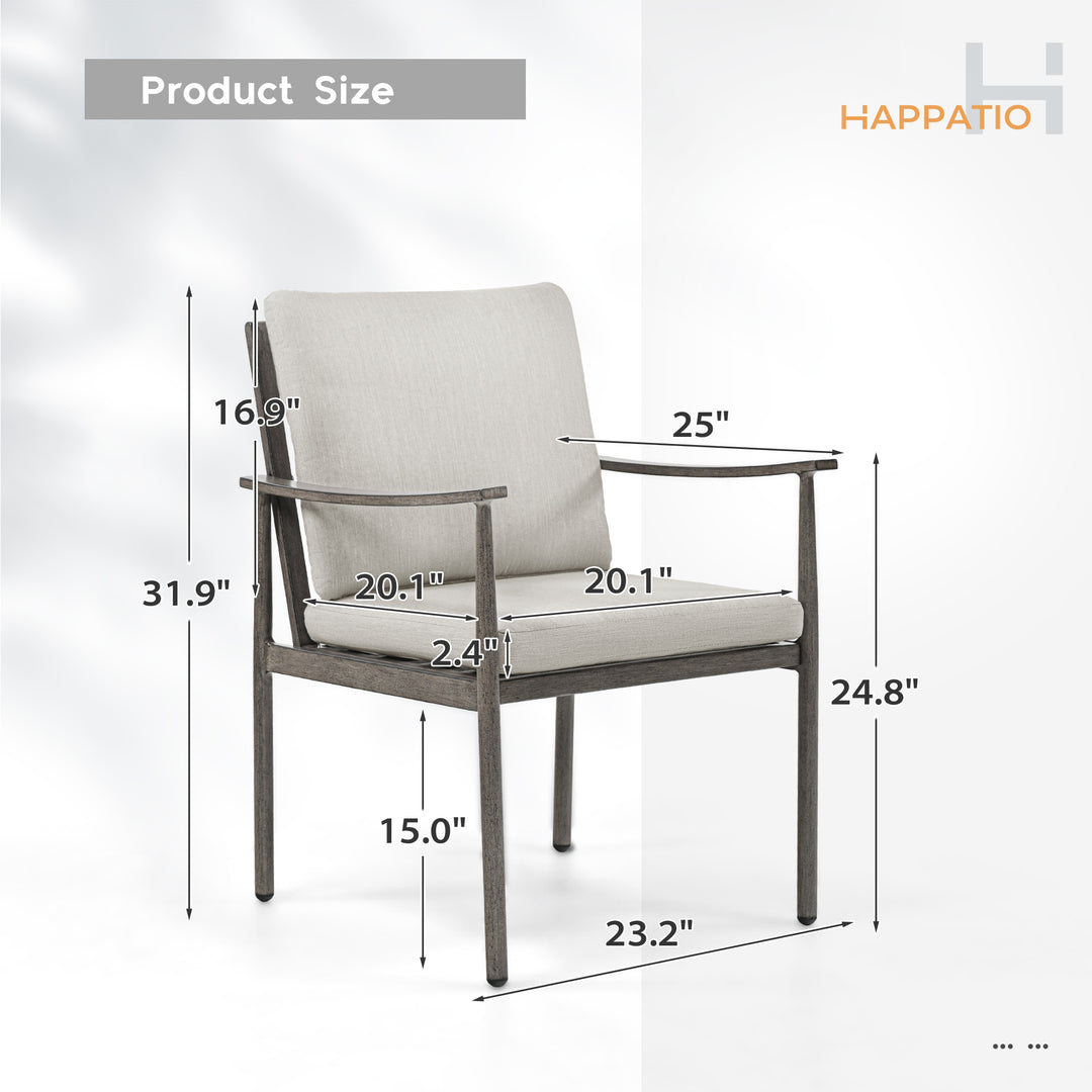 HAPPATIO Outdoor Dining Chairs Set, Aluminum Patio Dining Chairs with Cushion, Ergonomic Rope Design Backrest and Armrest,for Porch Backyard Pool
