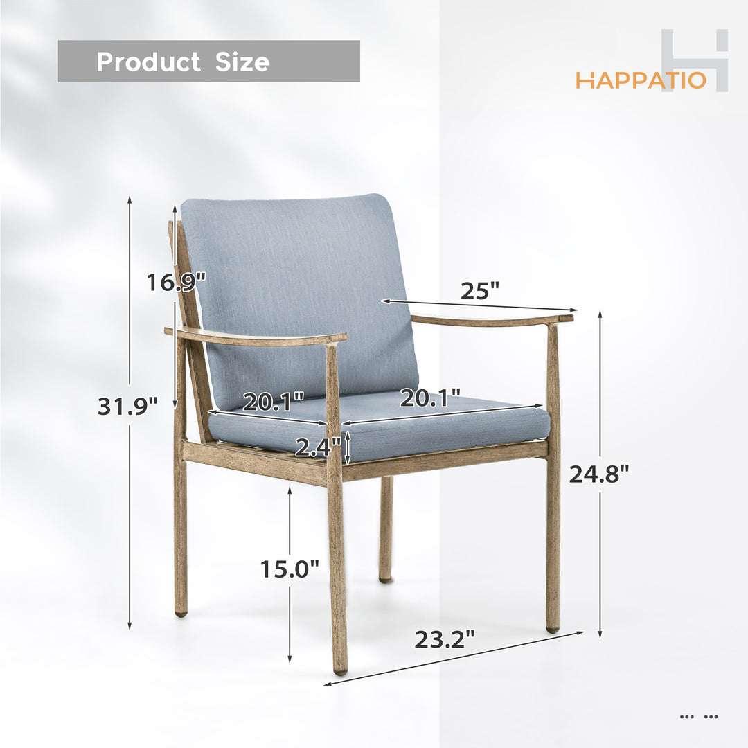 HAPPATIO Outdoor Dining Chairs Set, Aluminum Patio Dining Chairs with Cushion, Ergonomic Rope Design Backrest and Armrest,for Porch Backyard Pool
