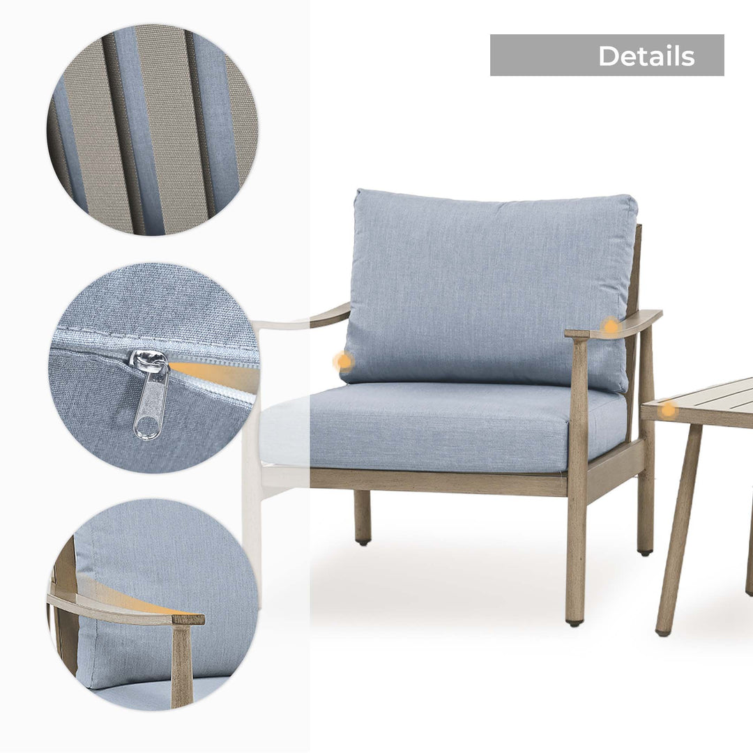 HAPPATIO Patio Bistro Set Outdoor - 3 Pieces Patio Aluminum Conversation Furniture Set, 2 Modern Chairs with Backrest Rope Design and 1 Side Table for Garden, Pool, and Lawn