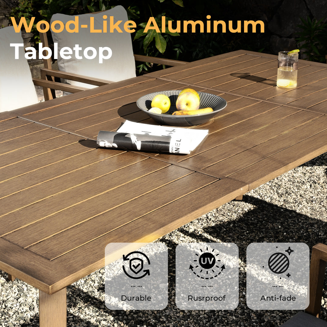 HAPPATIO Outdoor Dining Set,  Aluminum Patio Dining Set with Wood-Like Hand-Painted Finish, Dining Chairs with Waterproof Cushions, Easy Assembly for Backyard, Garden, Porch