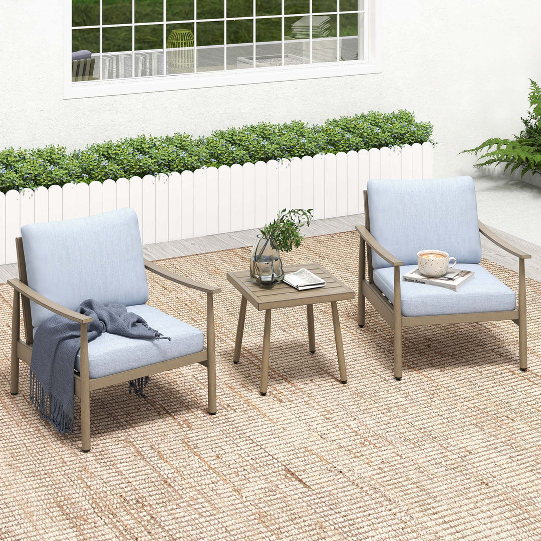 HAPPATIO Patio Bistro Set Outdoor - 3 Pieces Patio Aluminum Conversation Furniture Set, 2 Modern Chairs with Backrest Rope Design and 1 Side Table for Garden, Pool, and Lawn