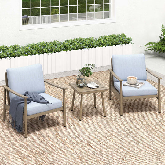 HAPPATIO Patio Bistro Set Outdoor - 3 Pieces Patio Aluminum Conversation Furniture Set, 2 Modern Chairs with Backrest Rope Design and 1 Side Table for Garden, Pool, and Lawn