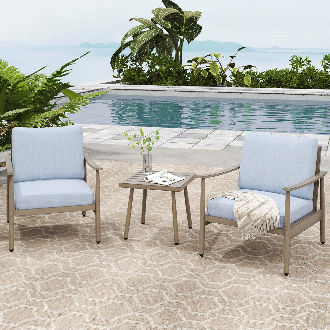 HAPPATIO Patio Bistro Set Outdoor - 3 Pieces Patio Aluminum Conversation Furniture Set, 2 Modern Chairs with Backrest Rope Design and 1 Side Table for Garden, Pool, and Lawn