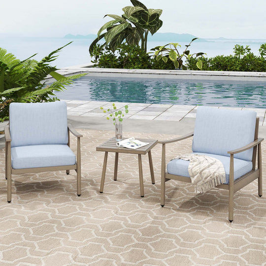HAPPATIO Patio Bistro Set Outdoor - 3 Pieces Patio Aluminum Conversation Furniture Set, 2 Modern Chairs with Backrest Rope Design and 1 Side Table for Garden, Pool, and Lawn