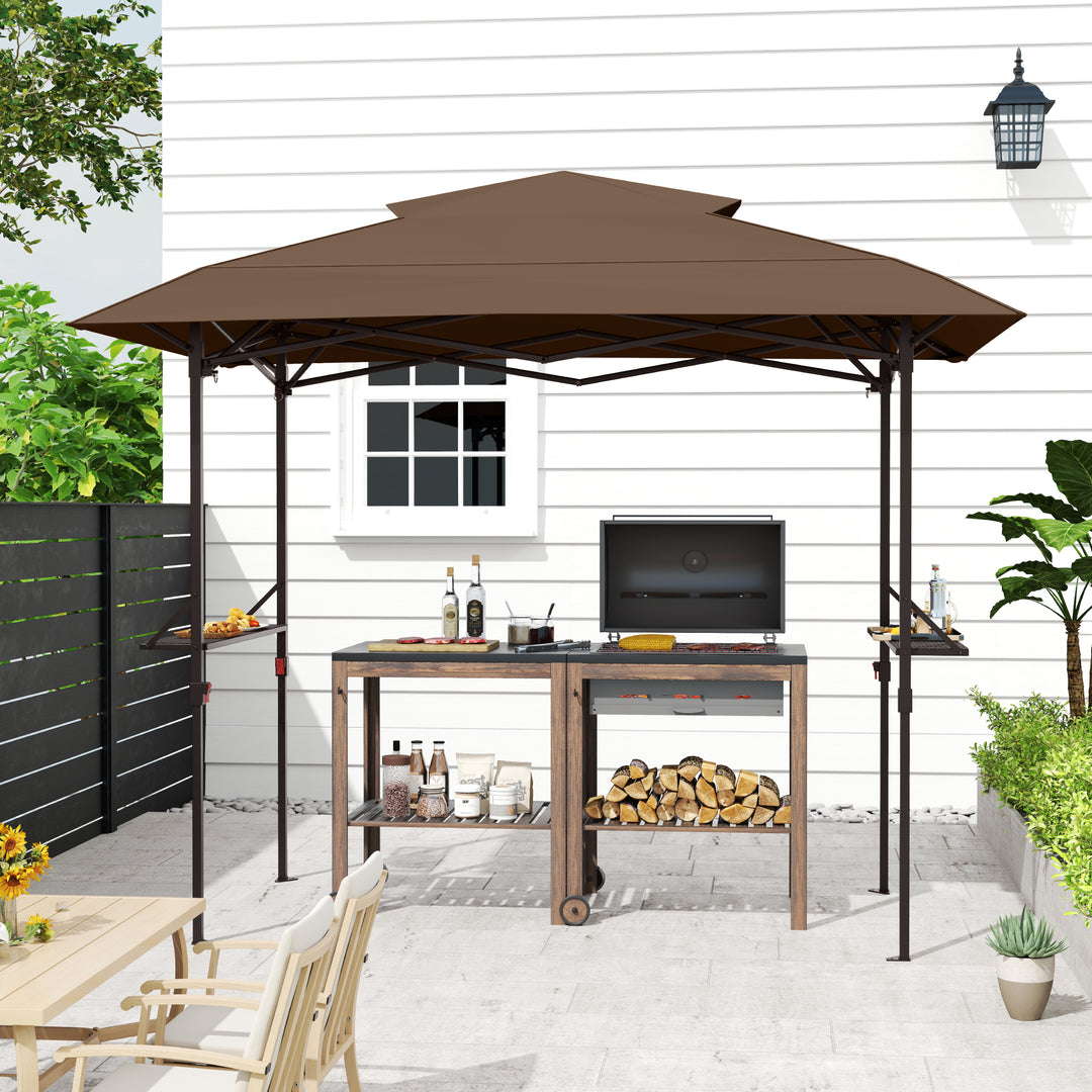 HAPPATIO 8×5 FT Pop Up Grill Gazebo, Outdoor Grill Canopy with Vented Roof & Side Shelves, Large Portable Canopy for Outdoor Barbecue, Backyard, Patio, Easy Set up
