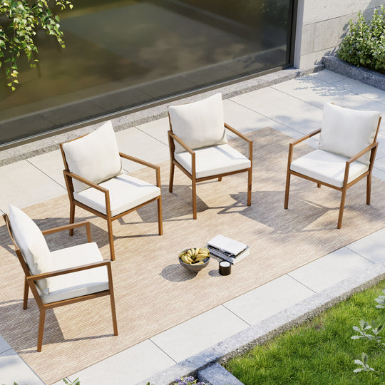 HAPPATIO Patio Dining Chairs Set, All-Weather Outdoor Dining Chair with Aluminum Frame and Removable Cushion, Ideal for Lawn Yard Backyard