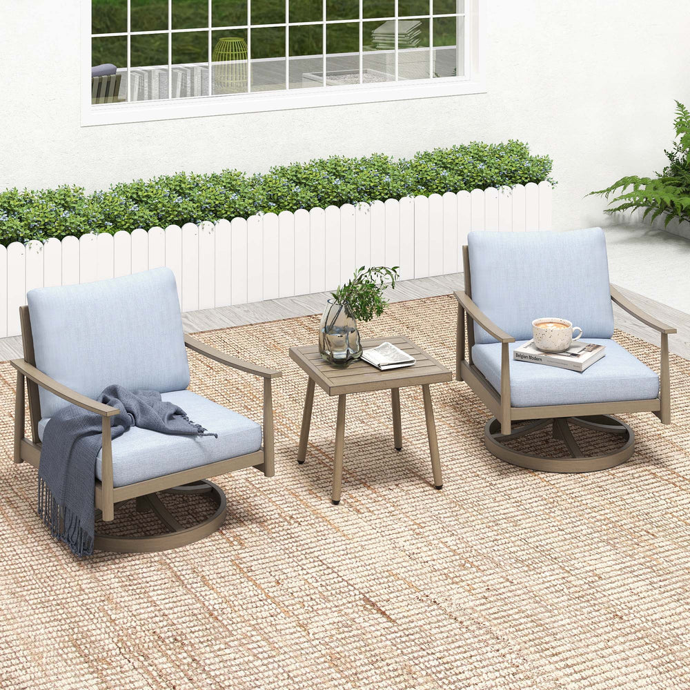 HAPPATIO Patio Bistro Set Outdoor - 3 Pieces Patio Aluminum Conversation Furniture Set, 2 Swivel Chairs with Backrest Rope Design and 1 Side Table for Garden, Pool, and Lawn