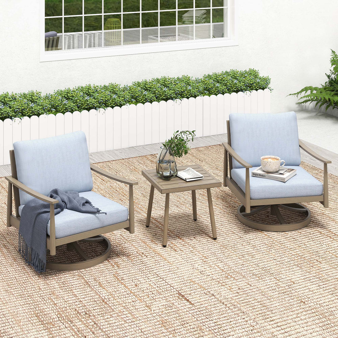 HAPPATIO Patio Bistro Set Outdoor - 3 Pieces Patio Aluminum Conversation Furniture Set, 2 Swivel Chairs with Backrest Rope Design and 1 Side Table for Garden, Pool, and Lawn