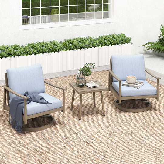 HAPPATIO Patio Bistro Set Outdoor - 3 Pieces Patio Aluminum Conversation Furniture Set, 2 Swivel Chairs with Backrest Rope Design and 1 Side Table for Garden, Pool, and Lawn